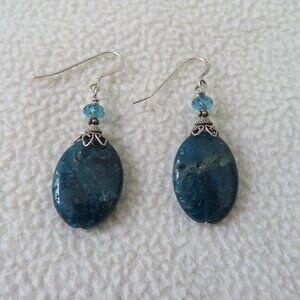 Oval Blue Stone Earrings